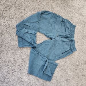 ATHLETA LINEN Wide Leg Pants Travel Summer Pockets Breathable Lightweight